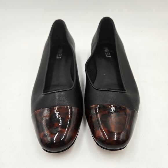VANELi Womens Sz 7 Frankie Leather Low Heel Black Leather Tortoise Print Shoes - Picture 2 of 7